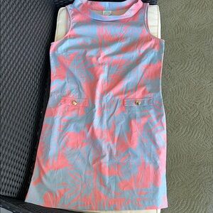 Tropical Pink and Blue Sleeveless Devon Baer Midi Dress